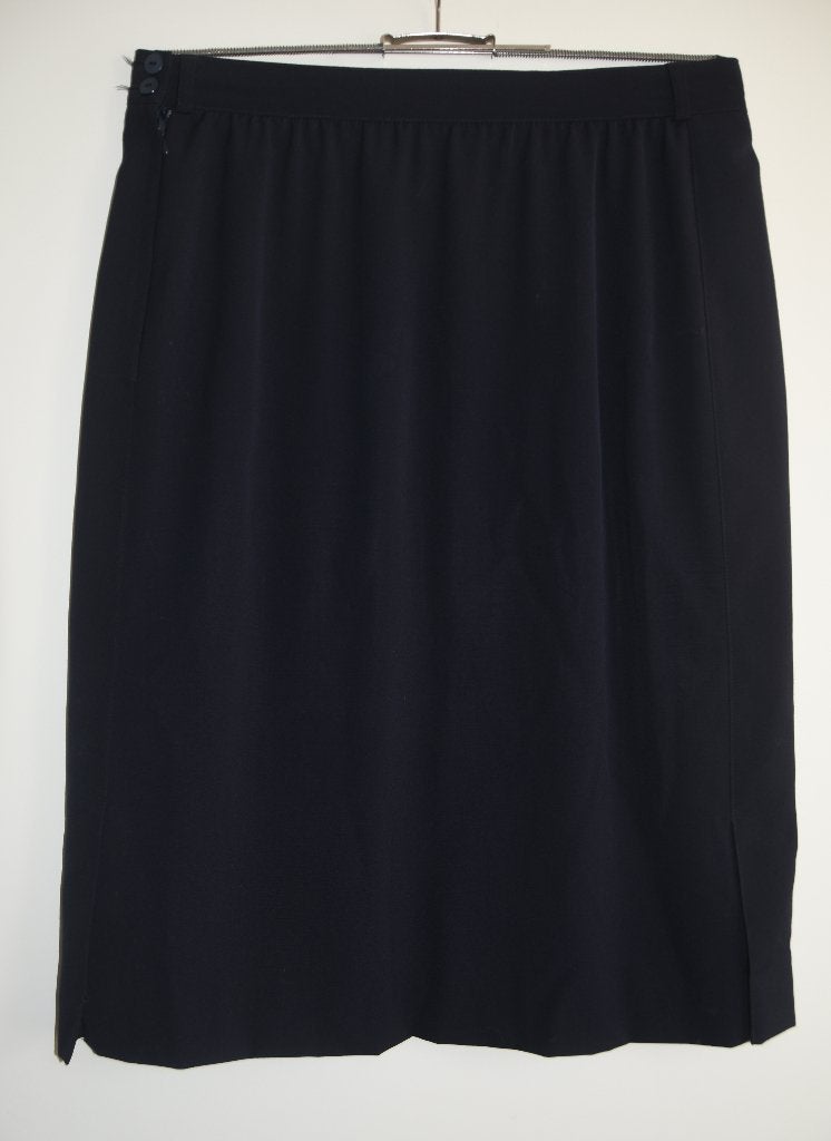 Escada Margaretha Ley rok donkerblauw + zijsplitten mt 44, Maat 42/44 (L), Escada, Gedragen, Onder de knie