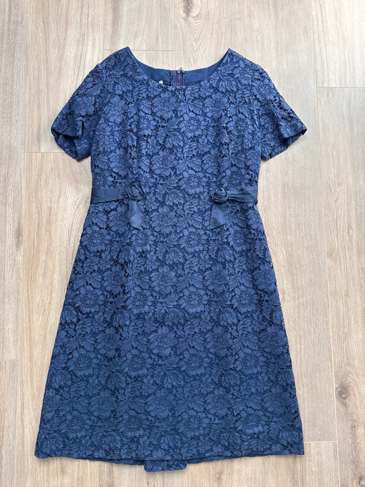 Donkerblauwe vintage jurk mt.44/46, Blauw, Maat 46/48 (XL) of groter, Ophalen of Verzenden, Knielengte