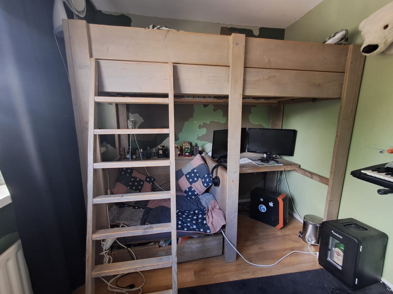 Mooie stoere steigerhouten hoogslaper, Gebruikt, Eenpersoons, Ophalen of Verzenden, 200 cm