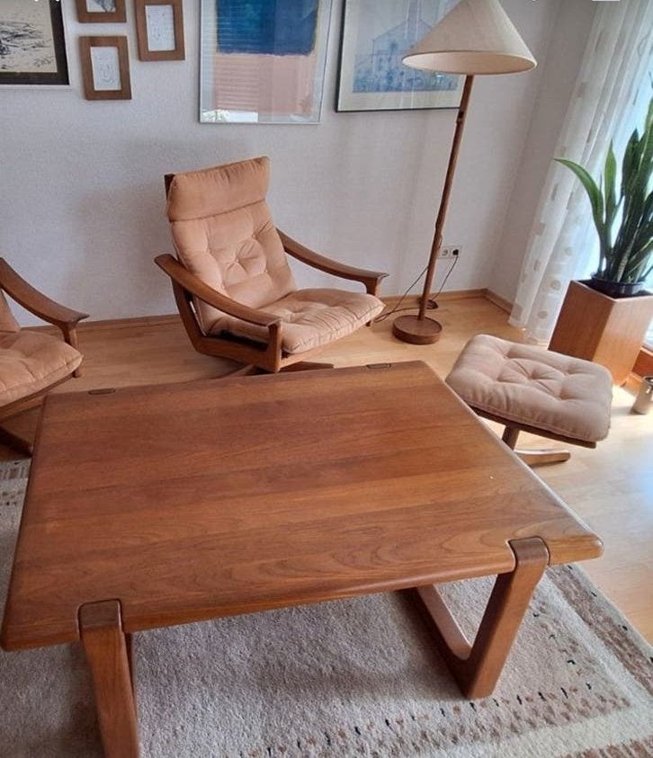 Massief Deense Teak Salontafel Niels Bach Mid-Century Modern, Ophalen, 100 tot 150 cm, Teakhout, Rechthoekig