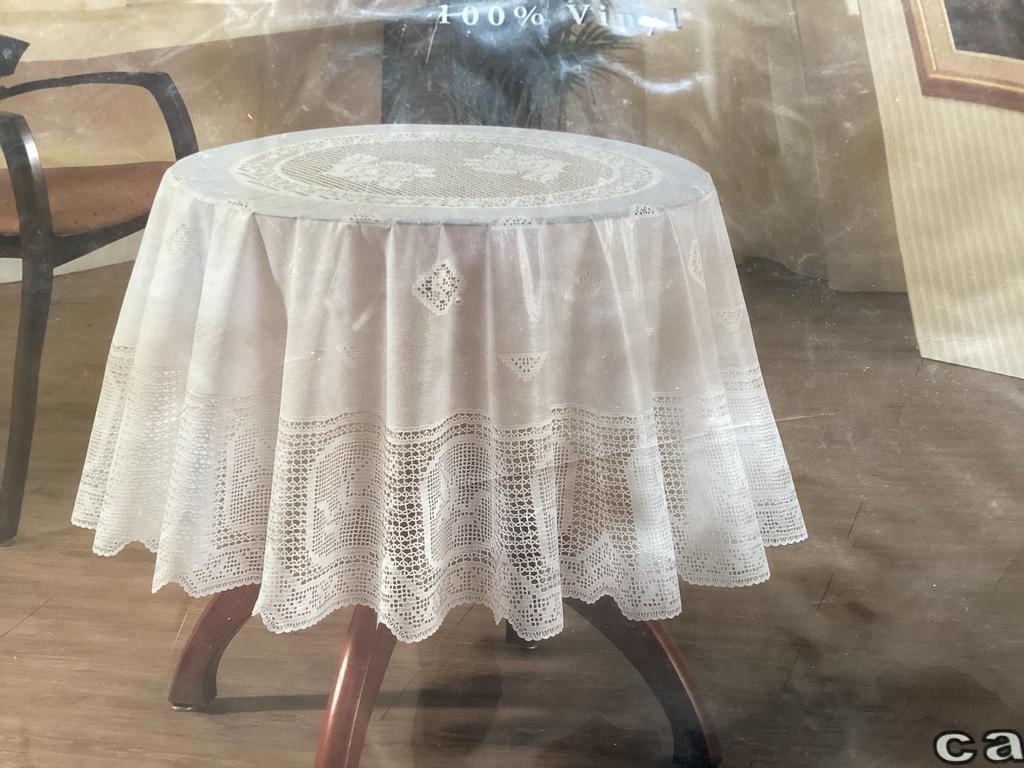 Rond Vinyl Tafelkleed - Wit Kantlook - Ø 160 cm, Ophalen, Nieuw, Rond, Binnen