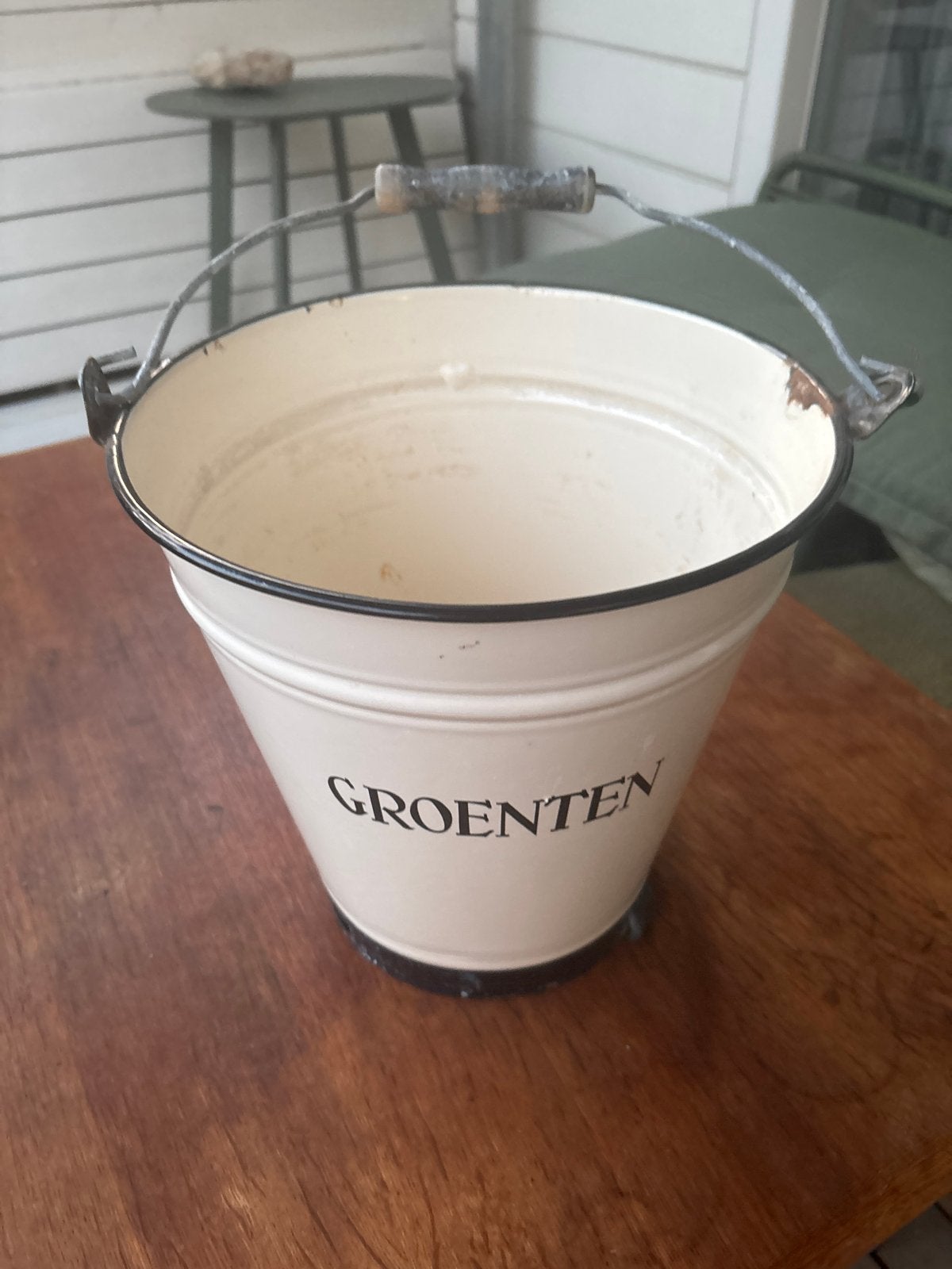 Vintage geëmailleerde groentebak met handvat, Antiek en Kunst, Ophalen of Verzenden