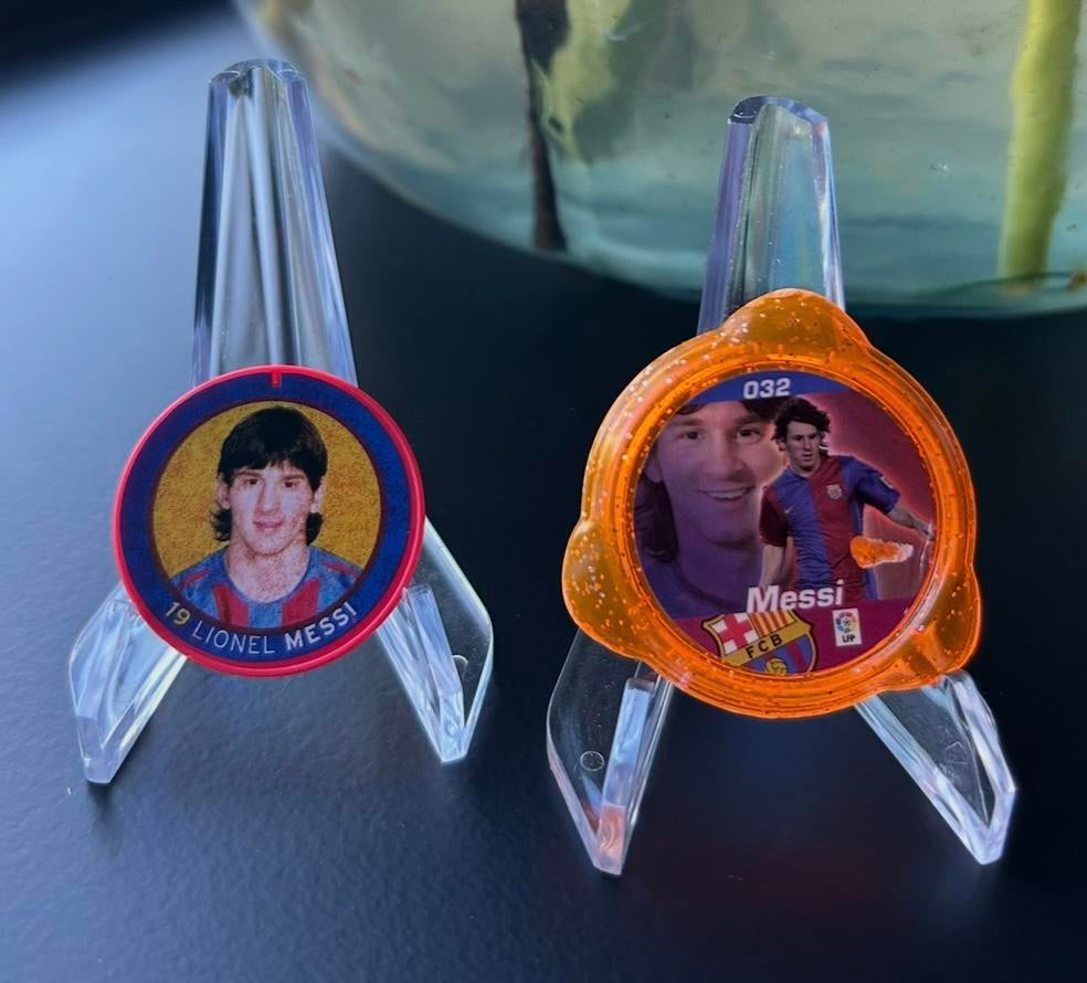 2 Messi tazo munten fiches in mooie staat zgan., Verzamelen, Ophalen of Verzenden, Zo goed als nieuw, Buitenlandse clubs