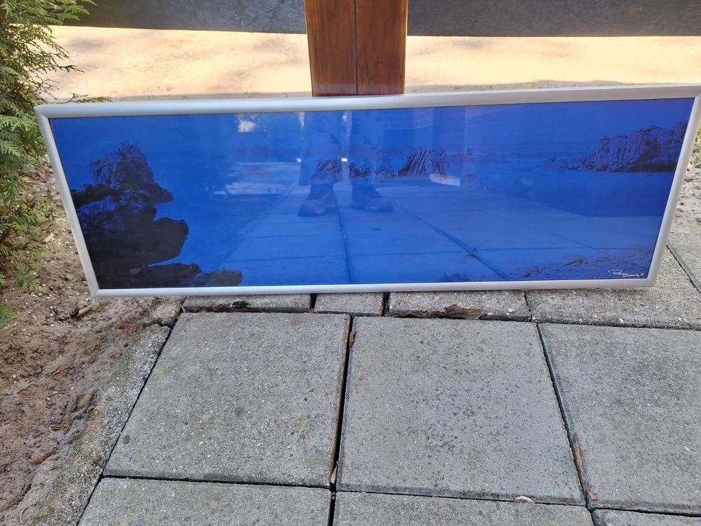 Schilderij met abstracte blauwe rotsformatie, Ophalen of Verzenden