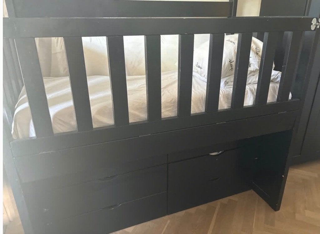 Zwart kinderbed 160x89 met opberglades, Ophalen, 85 tot 100 cm, Gebruikt, Hoogslaper of Stapelbed