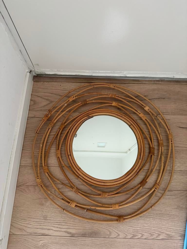 Rotan spiegel Xenos - Bohemian wandspiegel rond, Minder dan 50 cm, Gebruikt, Rond, Ophalen of Verzenden