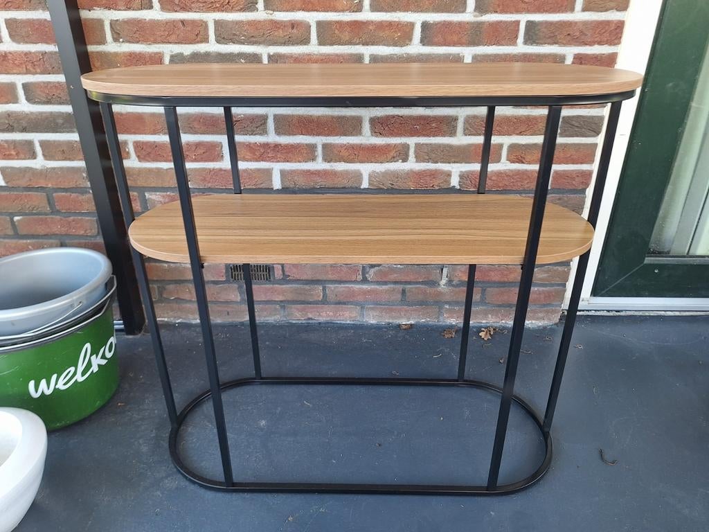 Stijlvolle bijzettafel metaal met hout, Ophalen, Minder dan 55 cm, Gebruikt, Metaal of Aluminium