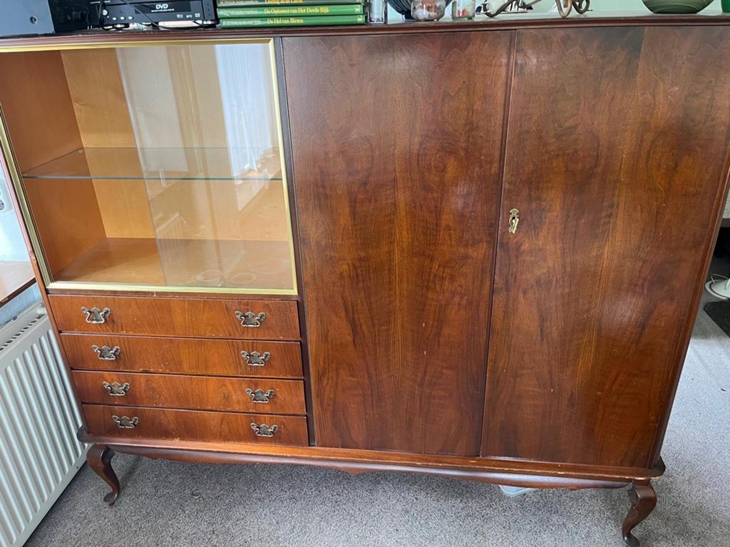 Vintage Vitrinekast met Lades en Opbergruimte, Antiek en Kunst, Antiek | Meubels | Kasten, Ophalen of Verzenden