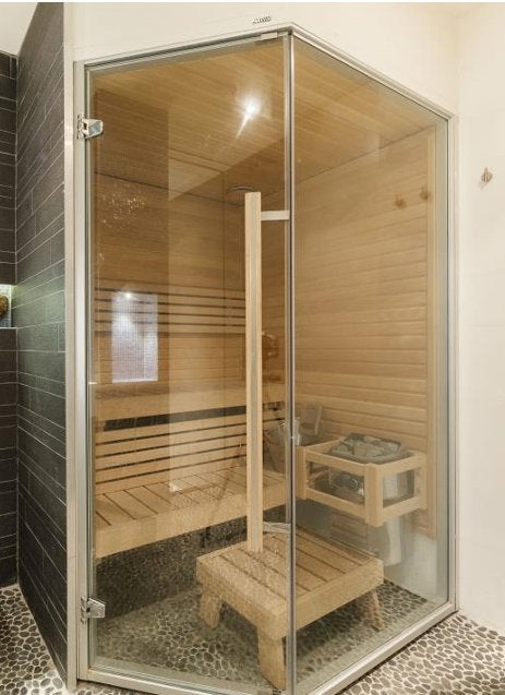 Echte Finse compacte, prachtige Harvia badkamersauna te koop, Ophalen, Zo goed als nieuw, Fins of Traditioneel, Complete sauna