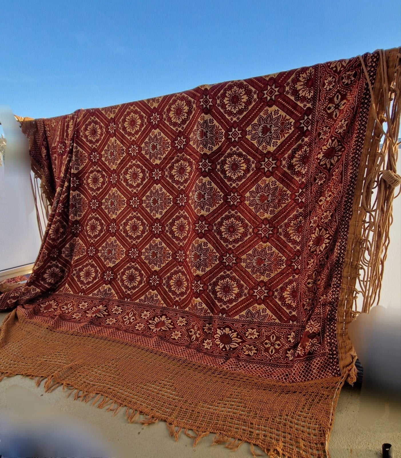 Indonesische hangmat, songket/ikat, rood, goud & zilver, Ophalen, Gebruikt, 200 cm, 235 cm