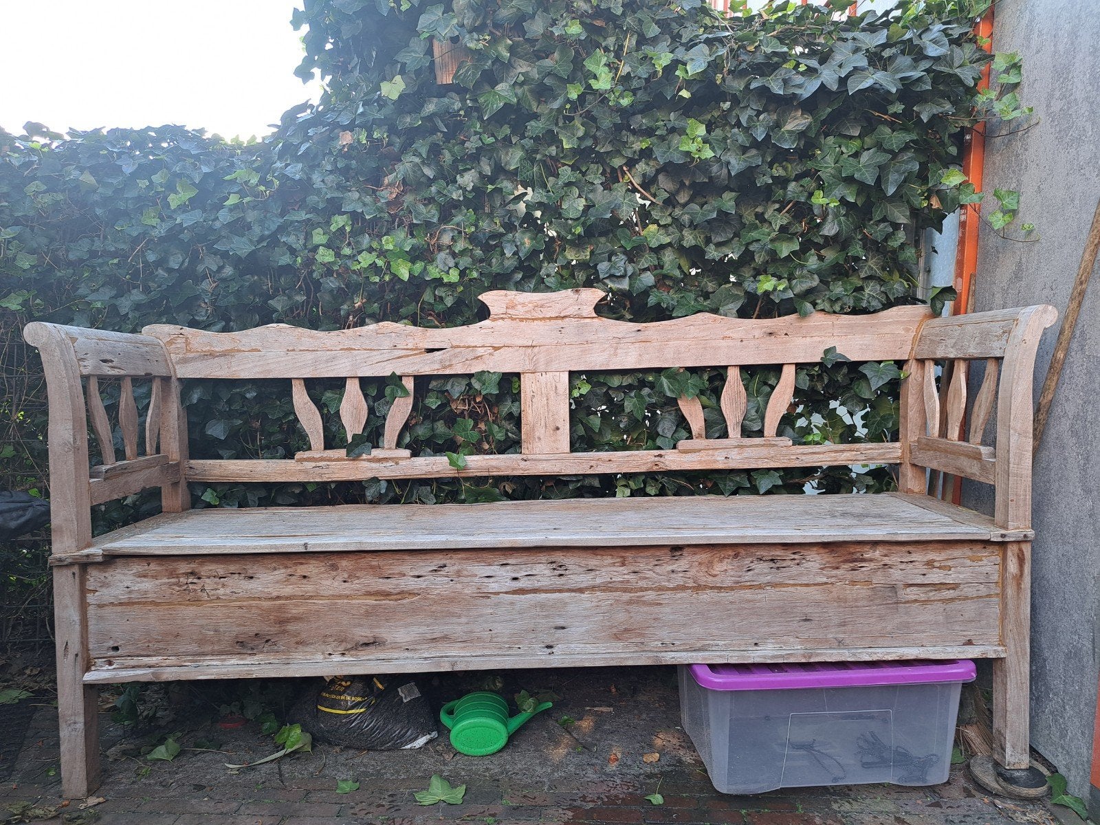 Teakhouten tuinbank met klep, Ophalen, Gebruikt, Teakhout