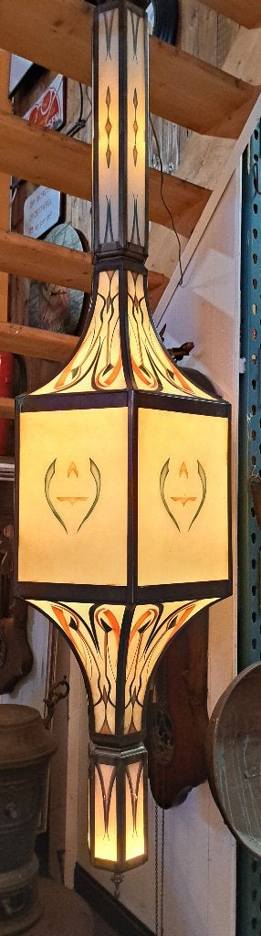 Zeer groot en bijzonder model Art Deco hanglamp 190 cm lang, Antiek en Kunst, Antiek | Lampen, Ophalen