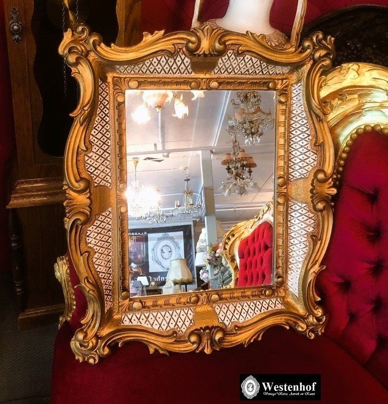 Antieke spiegel - wandspiegel - barok lijst goud - 60x50cm