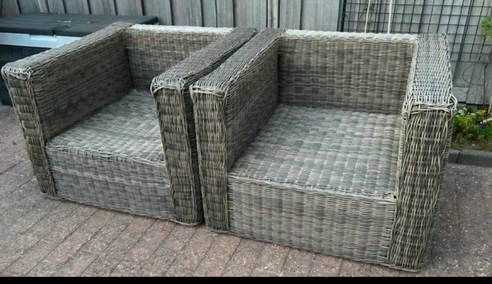 Set van 2 robuuste Wicker loungestoelen / tuinstoelen, Gebruikt, Wicker, Stoel, Ophalen
