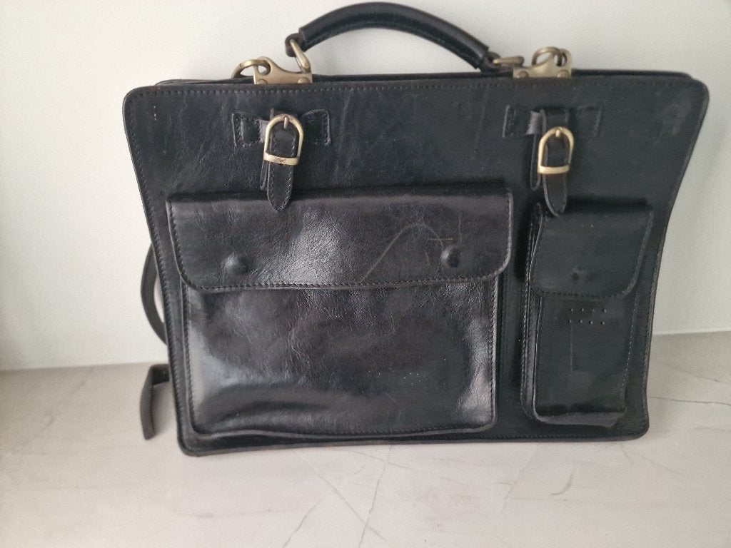 akte tas zwart leer, Gebruikt, Zwart, Aktetas of Boekentas, Leer