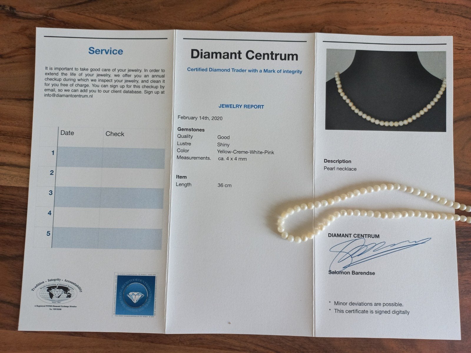 Parelketting met certificaat van Diamant Centrum, Ophalen of Verzenden, Nieuw, Wit