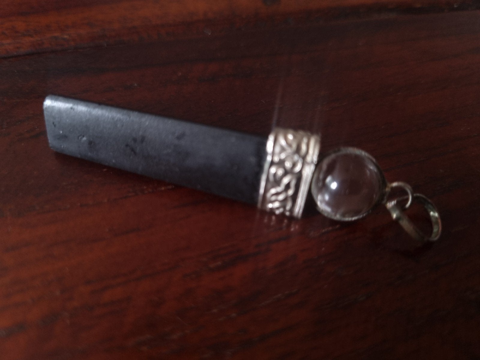 Zwarte Toermalijn Kristal met Kwartsbol in Hanger., Ophalen of Verzenden, Zo goed als nieuw, 17 tot 18, Zilver