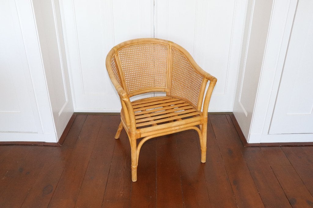 Prachtige Vintage Rotan Fauteuil / Kuipstoel (Boho stijl), Ophalen, Gebruikt, Minder dan 75 cm, Hout