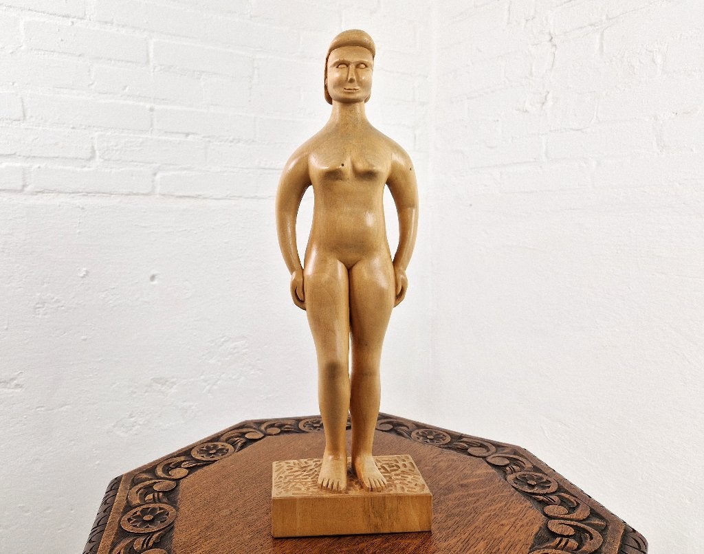 Vintage Houten Sculptuur Vrouw, 1992, Ophalen, Houtsnijwerk, Art deco, 20 - 50 cm