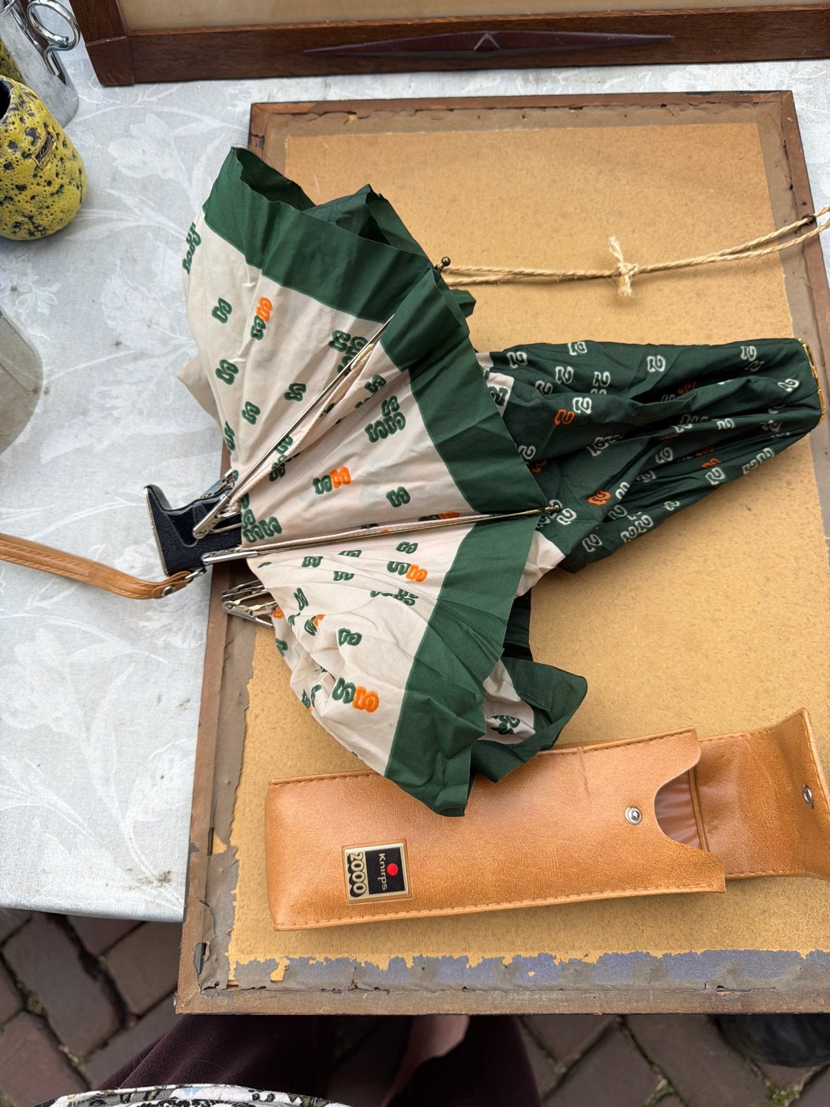 Vintage Knirps Paraplu - Groen/Crème in Goede Staat, Ophalen, Zo goed als nieuw, Groen