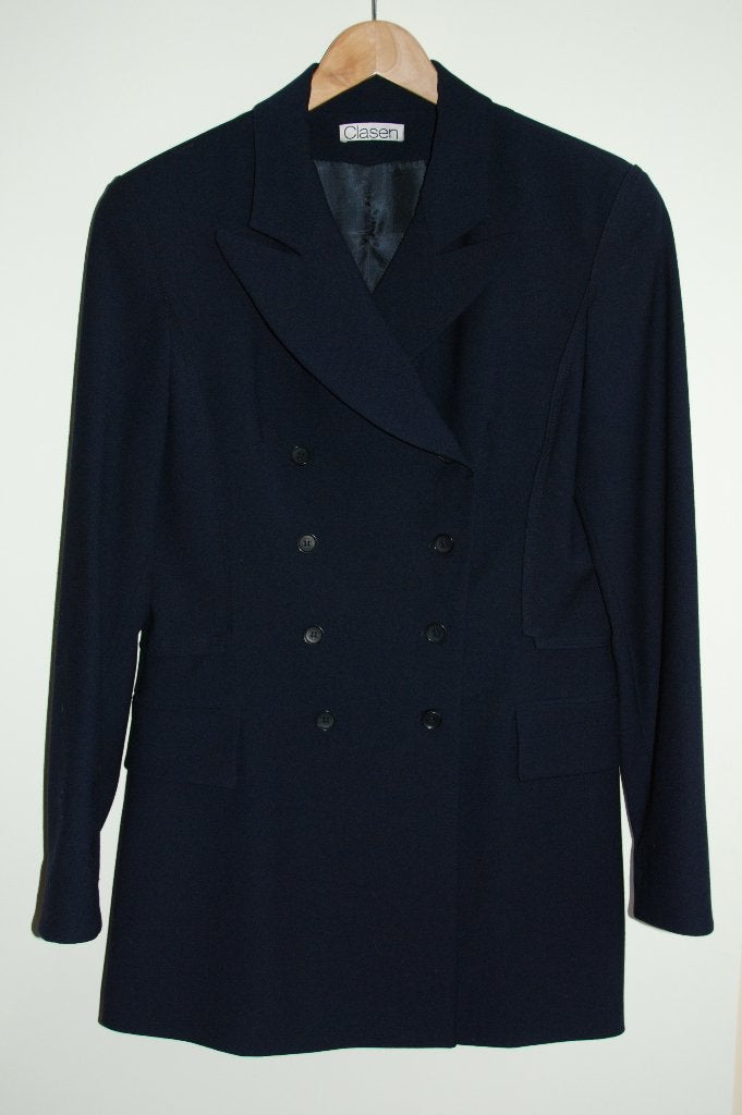 Mooi donkerblauw Clasen jasje met rok / pak kostuum maat 42, Verzenden, Zo goed als nieuw, Maat 42/44 (L), Blauw