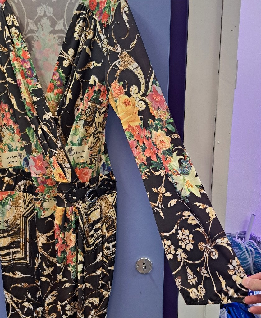 Étoile du Monde jurk barok bloemenprint overslag mt 5 49693, Kleding | Dames, ., Zwart, Maat 42/44 (L), Ophalen of Verzenden