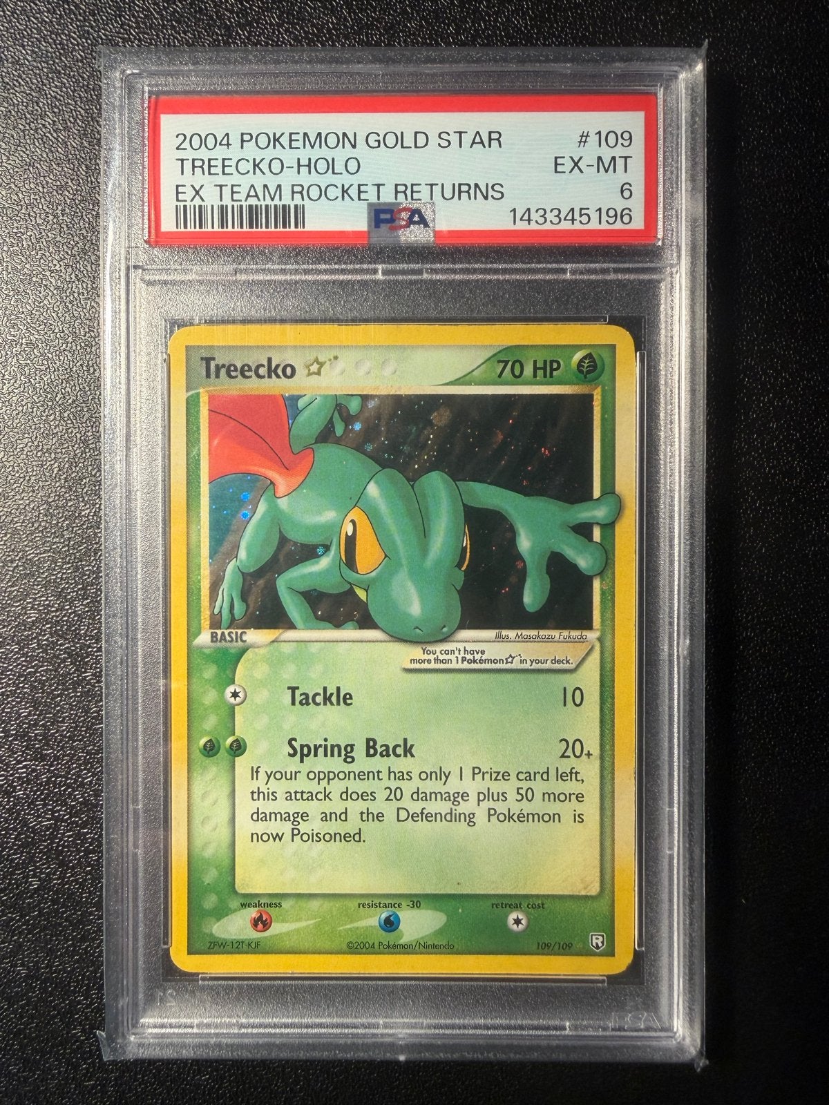 Treecko Gold Star PSA 6 Pokémon Kaart EX Team Rocket Returns, Ophalen of Verzenden, Gebruikt, Losse kaart, Foil