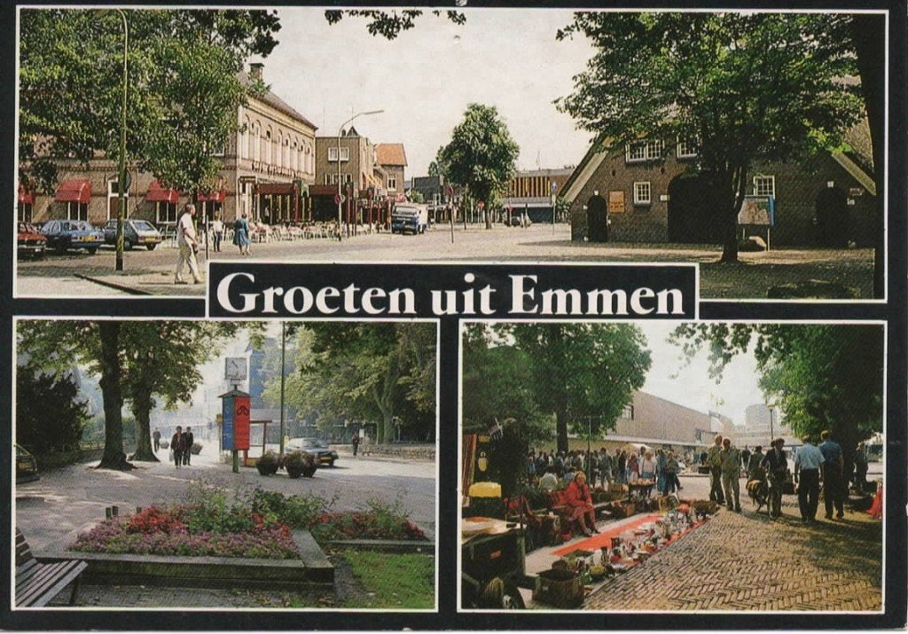 Ansichtkaart Emmen, 3-luik, dorpsgezichten, Ophalen of Verzenden, 1980 tot heden, Gelopen, Drenthe