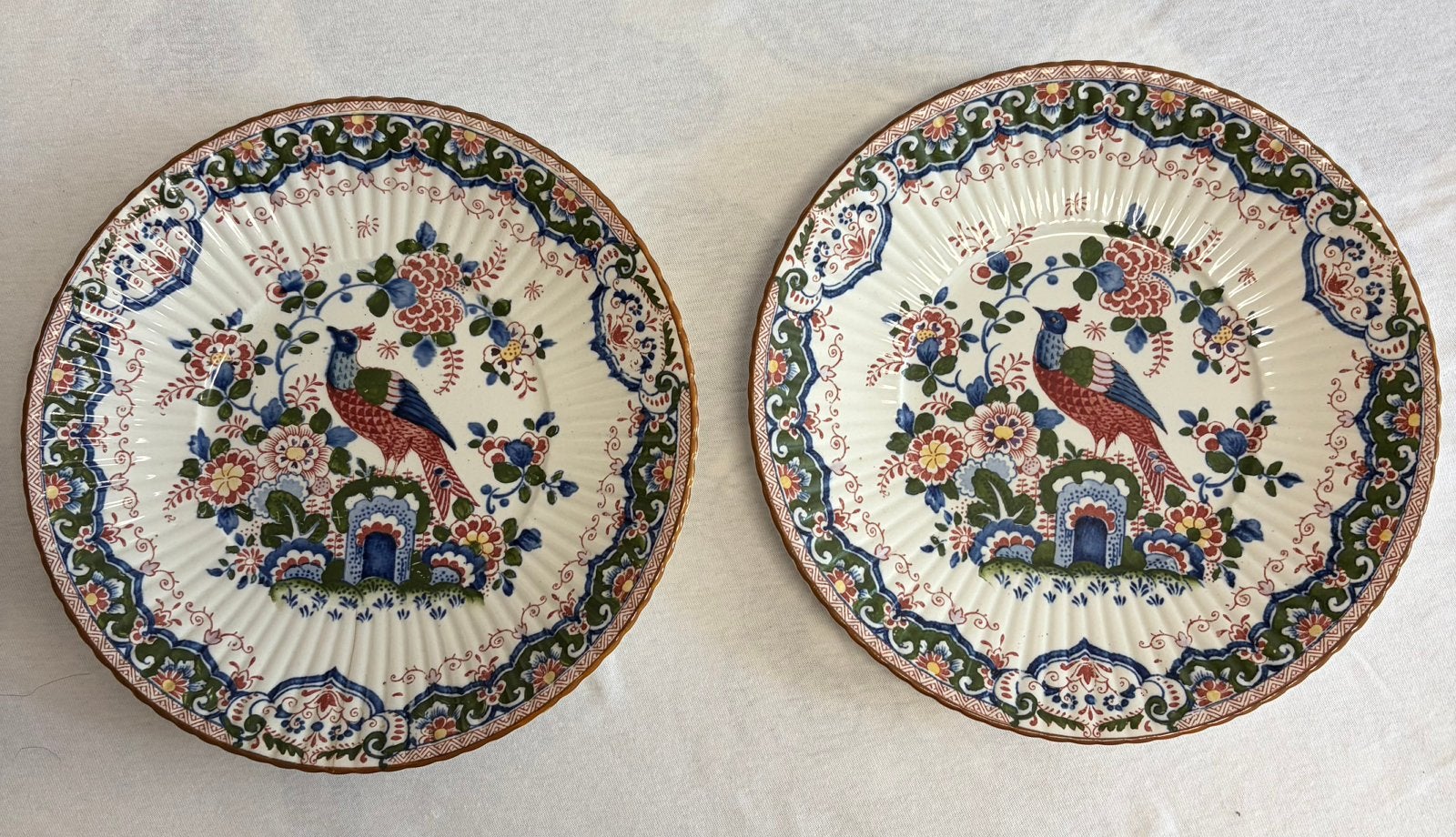 Twee antieke Old Dutch borden met vogelmotief, Antiek en Kunst, Ophalen of Verzenden