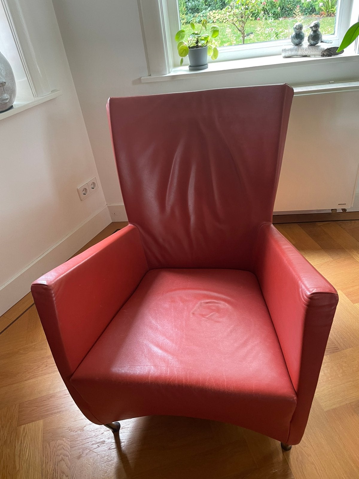 Montis Windy fauteuil in tomatenrood leer, Ophalen, Gebruikt, Leer, 50 tot 75 cm