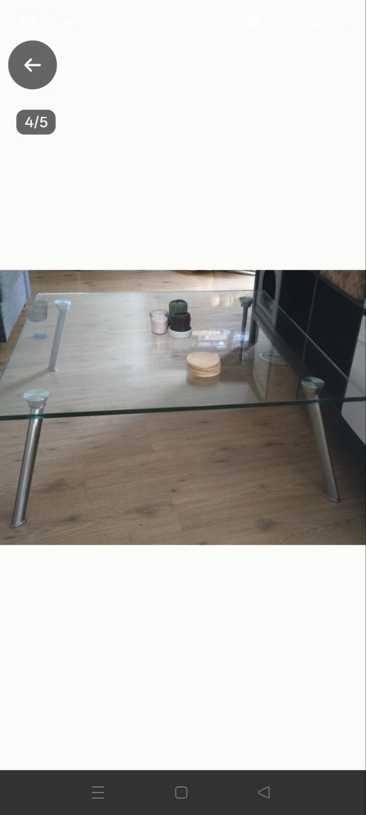 Glazen salontafel 100x100 cm, gehard glas, Ophalen, Gebruikt, 100 tot 150 cm, Vierkant