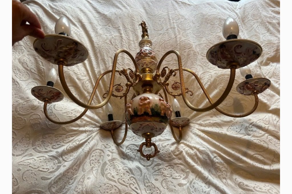 Hanglamp kroonluchter Goud antiek met Engeltjes, Ophalen of Verzenden