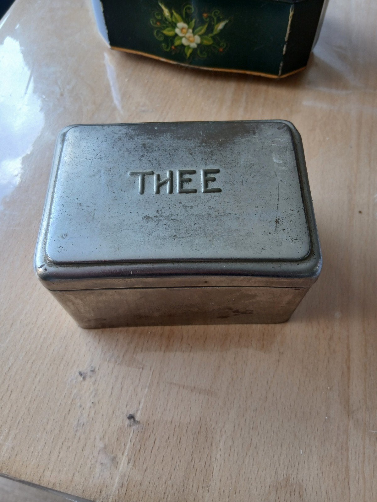 zilverkleurig theeblikje, Ophalen of Verzenden, Gebruikt, Thee