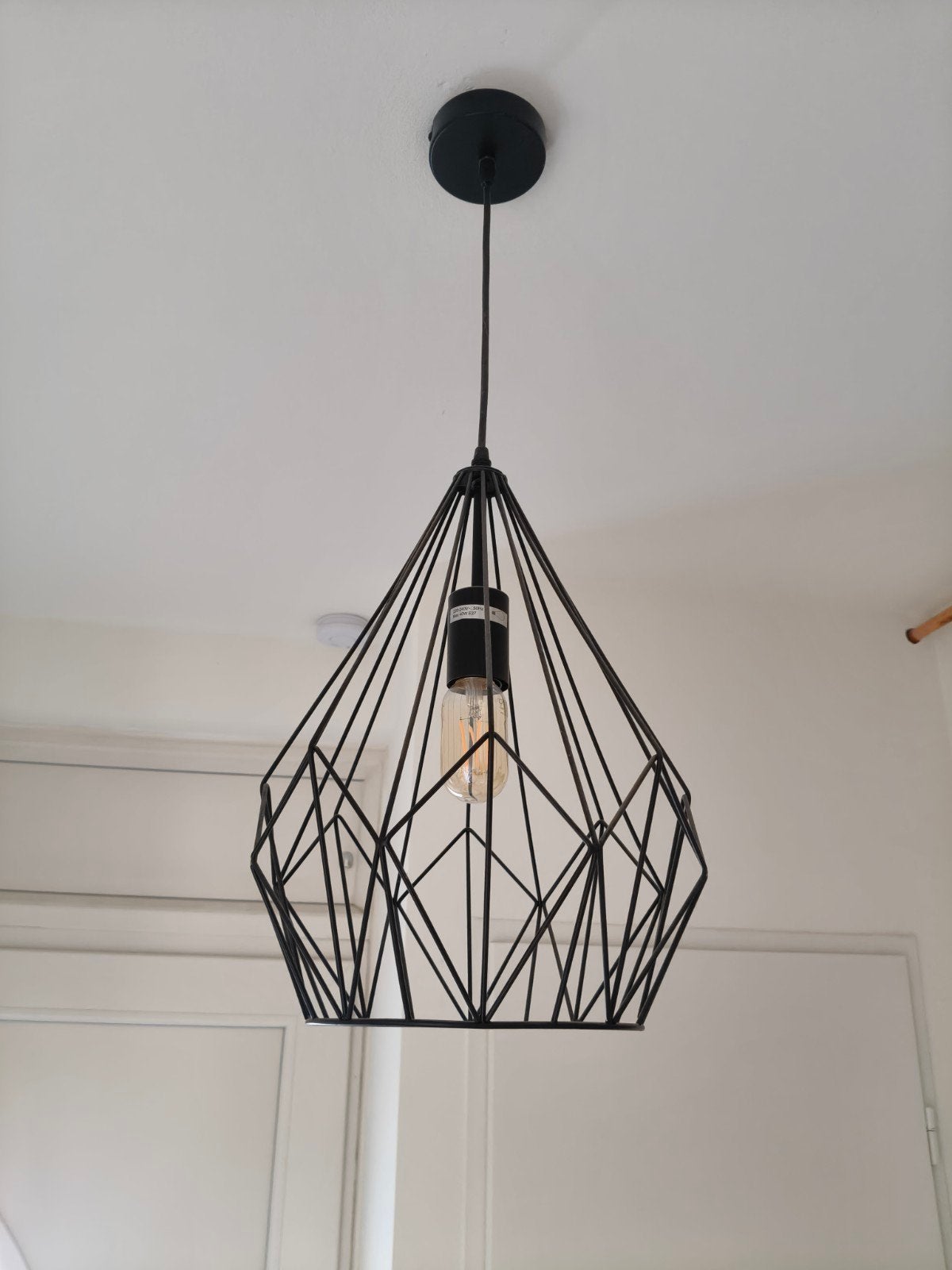 Zwarte hanglamp, E27 fitting, Gebruikt, Metaal, Modern, Industrieel, Geometrisch, E27 (groot)