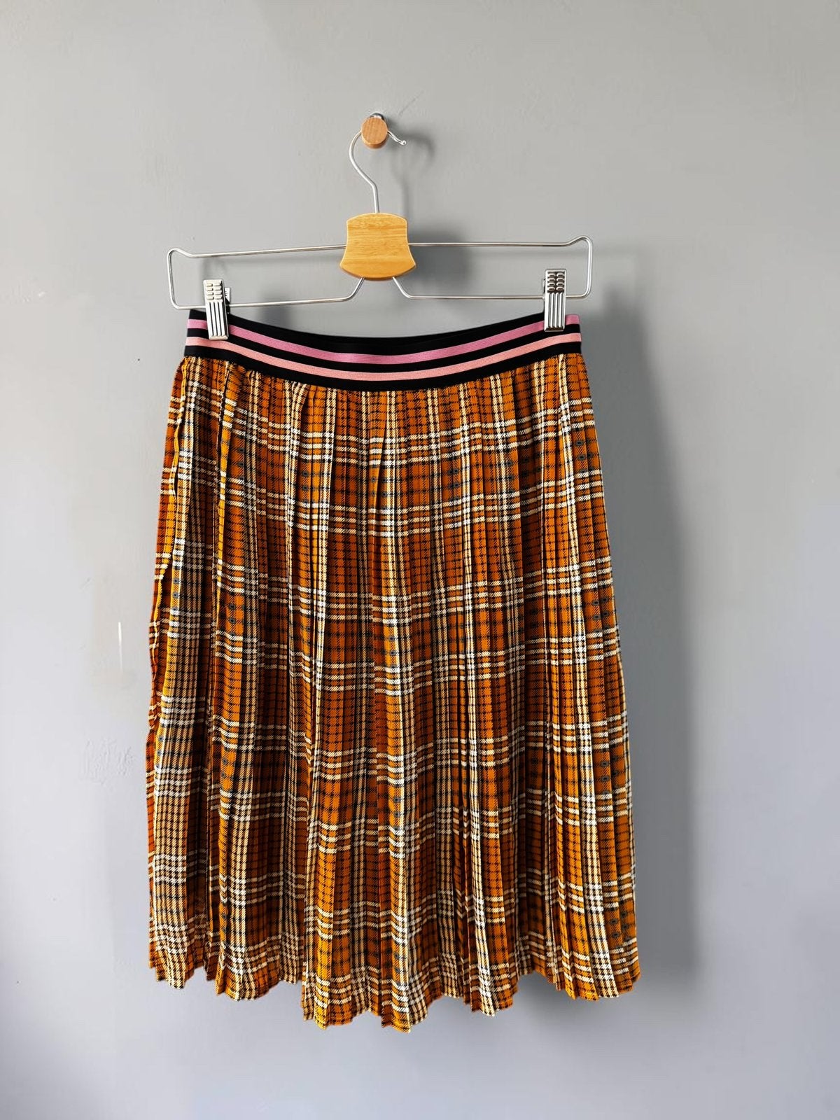 Sofie Schnoor rok plisse ruit oranje roze midi S small 36, Oranje, Ophalen of Verzenden, Zo goed als nieuw, Maat 36 (S)