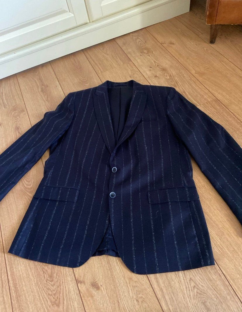 Pak brede streep Navy mt.54 Super 110's wol Nieuw .np.399,-, Ophalen of Verzenden, Nieuw, Maat 52/54 (L), Blauw