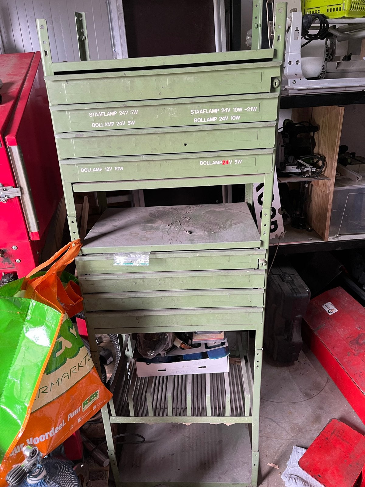 Vintage Groene Werkplaatskast met Laden - 161x54x35,5 cm, Ophalen, Gebruikt