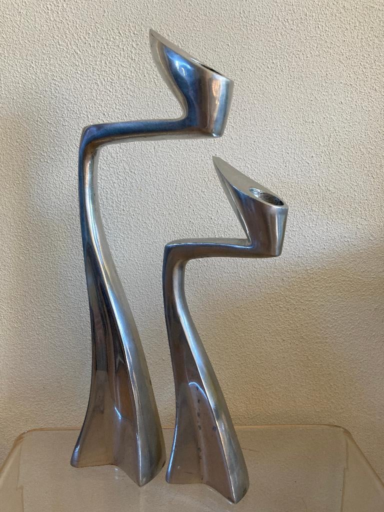2x Kandelaar aluminium design Matthew Hilton Zwaan Swan, Antiek en Kunst, Ophalen of Verzenden