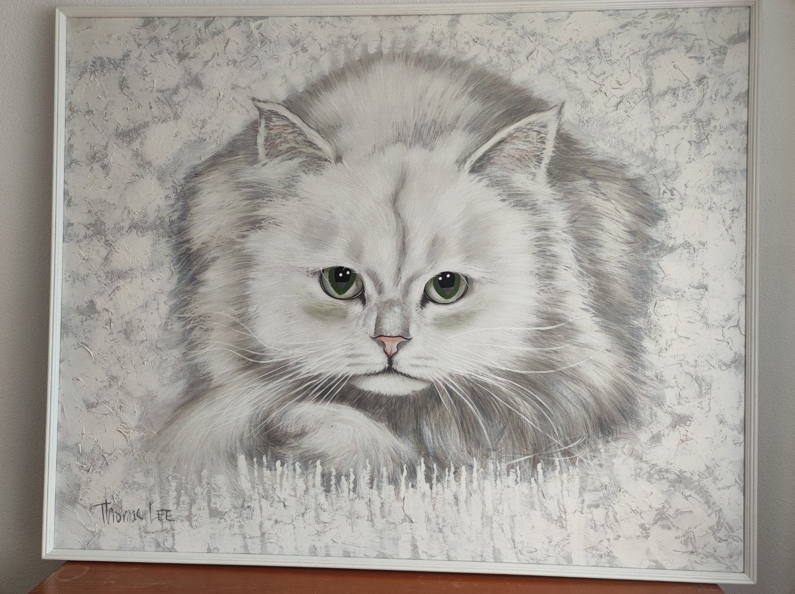 Heel groot poezen schilderij met witte lijst, Antiek en Kunst, Ophalen