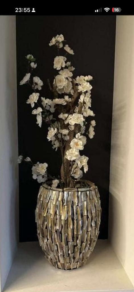 Schelpenvaas met bloesem, Overige kleuren, 50 tot 75 cm, Ophalen of Verzenden, Glas