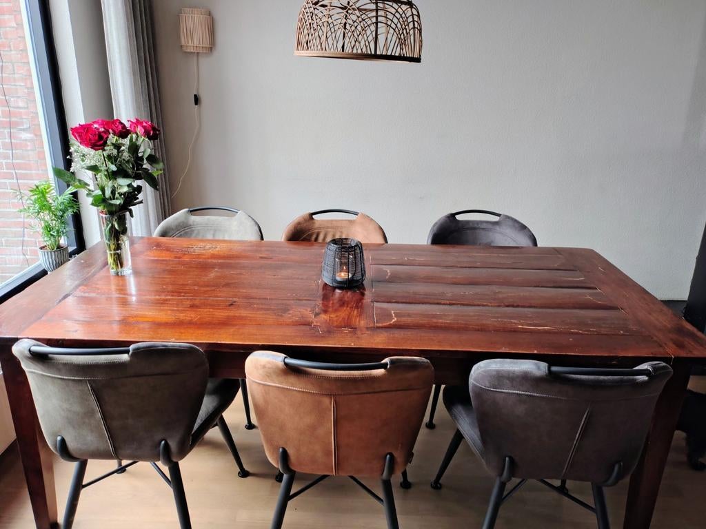 Robuuste houten eettafel 225x100x78 cm, Huis en Inrichting, Tafels | Eettafels, Ophalen, Gebruikt, 100 tot 150 cm, 200 cm of meer