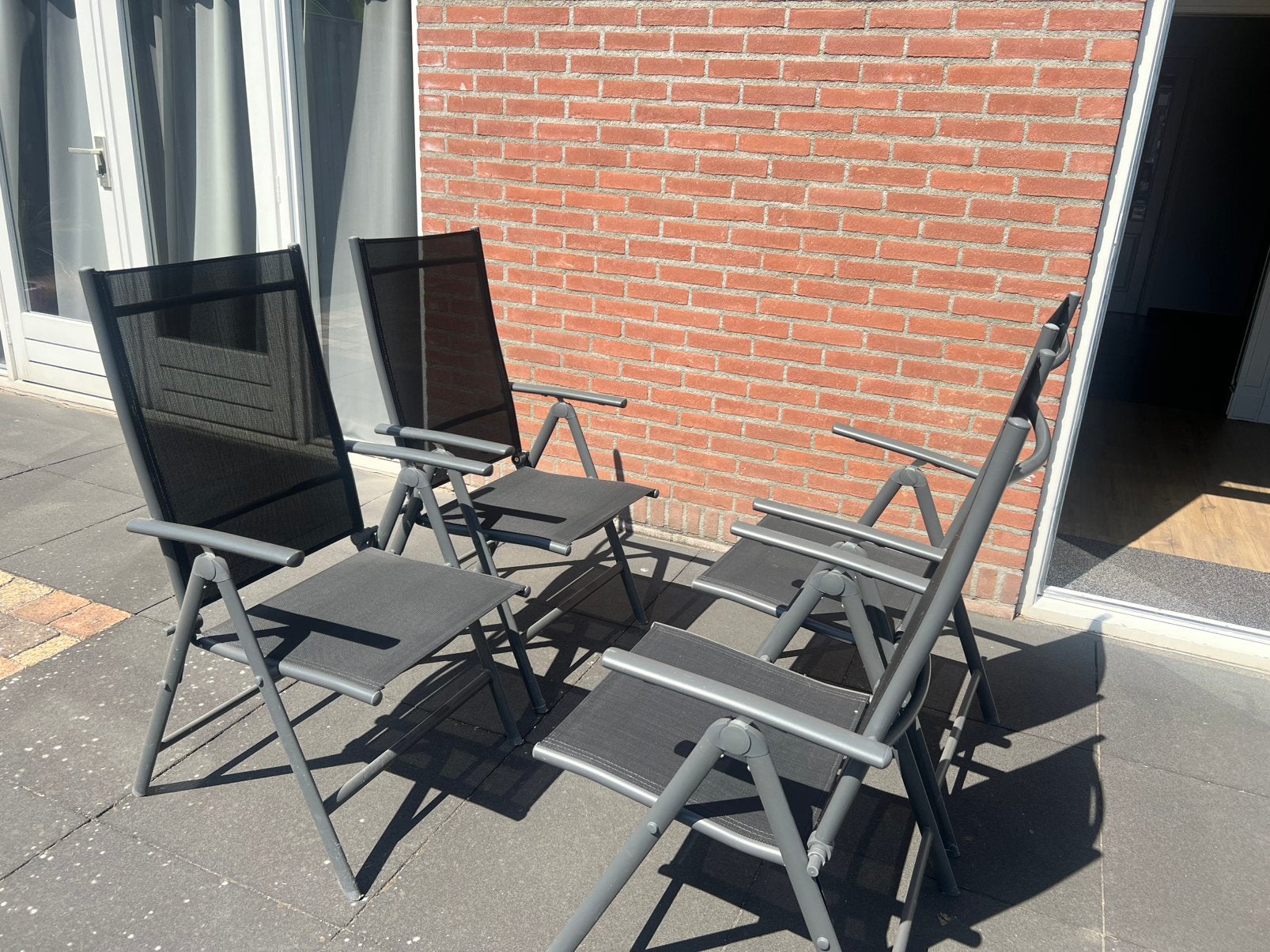 Set van 4 verstelbare tuinstoelen, antraciet, Tuin en Terras, Tuinstoelen, Ophalen, Zo goed als nieuw, Aluminium, Verstelbaar