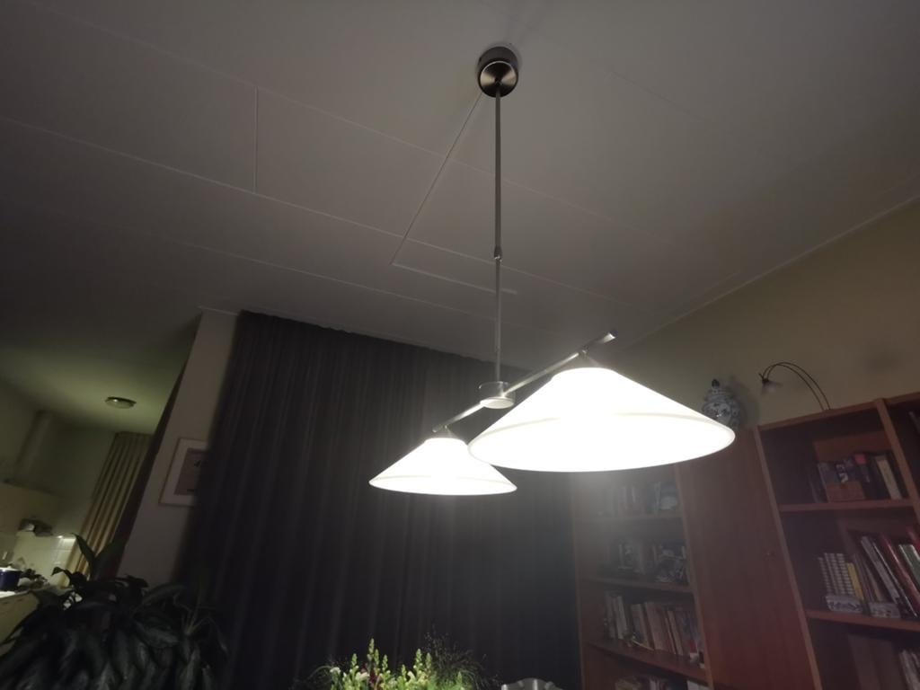 Hanglamp met twee glazen kappen en ingebouwde dimmer, Ophalen, Gebruikt, Modern, functioneel, Glas