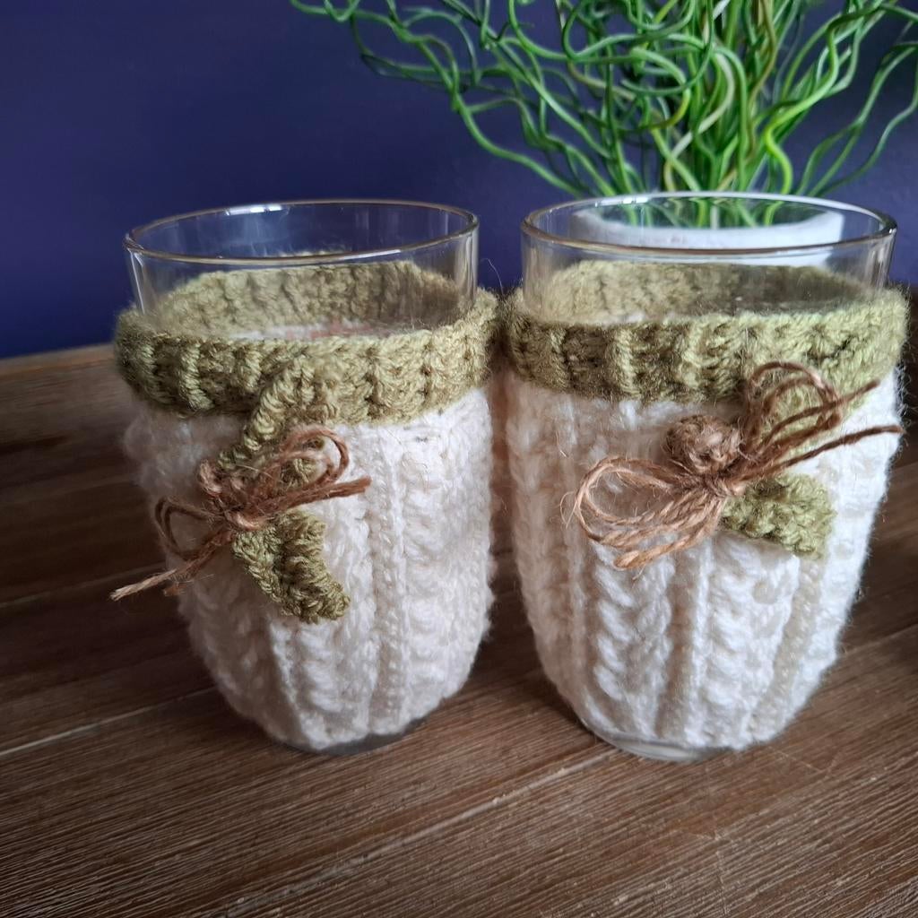 Set van 2 Latte Macchiato Glazen met Handgemaakte Warmers, Ophalen of Verzenden, Nieuw