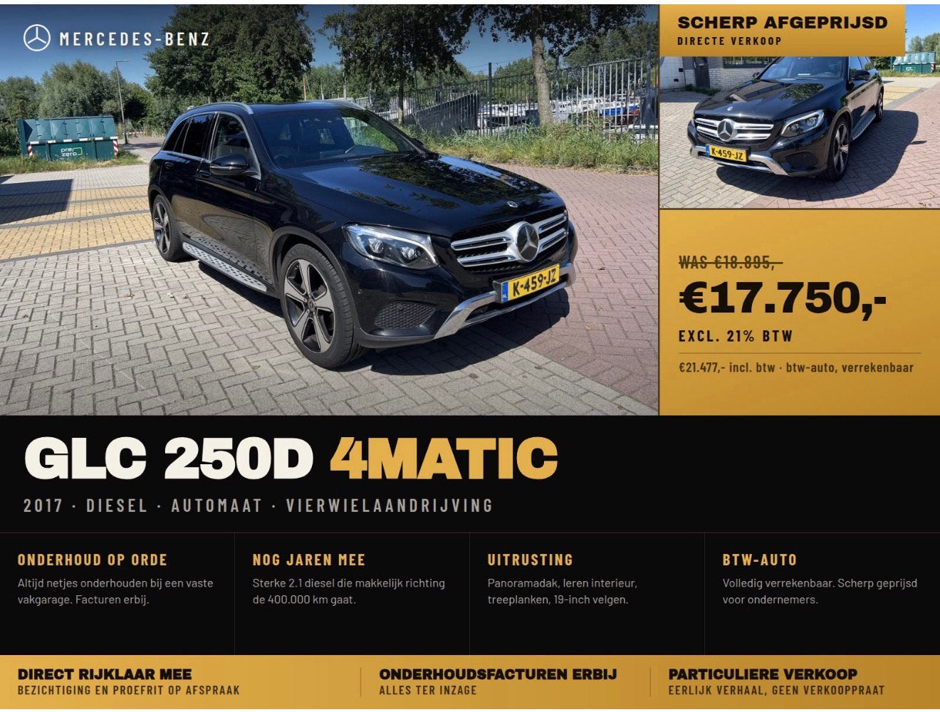 Mercedes-Benz GLC 250 d 204pk 4MATIC 9G-TRONIC 2017 Zwart, Auto's, Mercedes-Benz, Automaat, 2500 kg, Zwart, Diesel