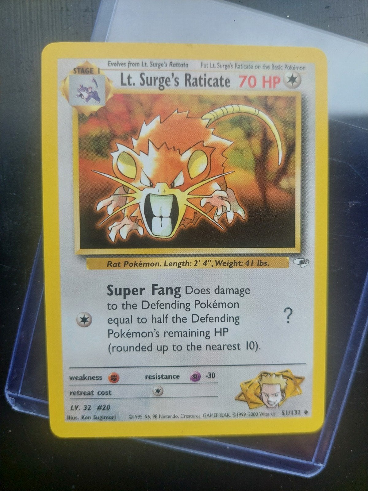 Lt. Surge's Raticate Pokémon Kaart (Engels), Ophalen of Verzenden, Gebruikt, Losse kaart