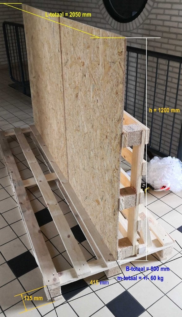 Schilderij(Lijst)(Glas)Plaat vervoer pallet 2050x1200x800 mm, Ophalen, Gebruikt, 200 tot 250 cm, 50 mm of meer
