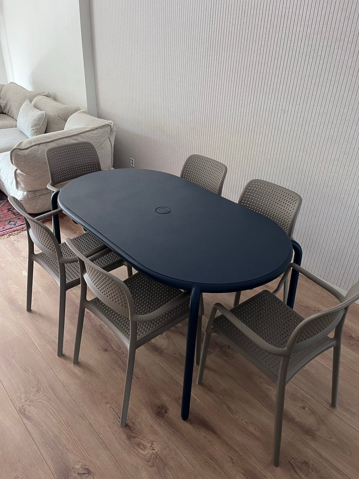 Toni fatboy tafel met 6 nardi- bora stoelen, Ophalen, Kunststof, 100 tot 150 cm, Zo goed als nieuw