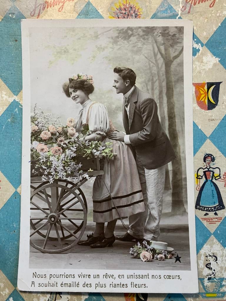 6-12-1907 Bij de bloemenkar - romantiek (RR), Ophalen of Verzenden, Voor 1920, Gelopen, Overige thema's