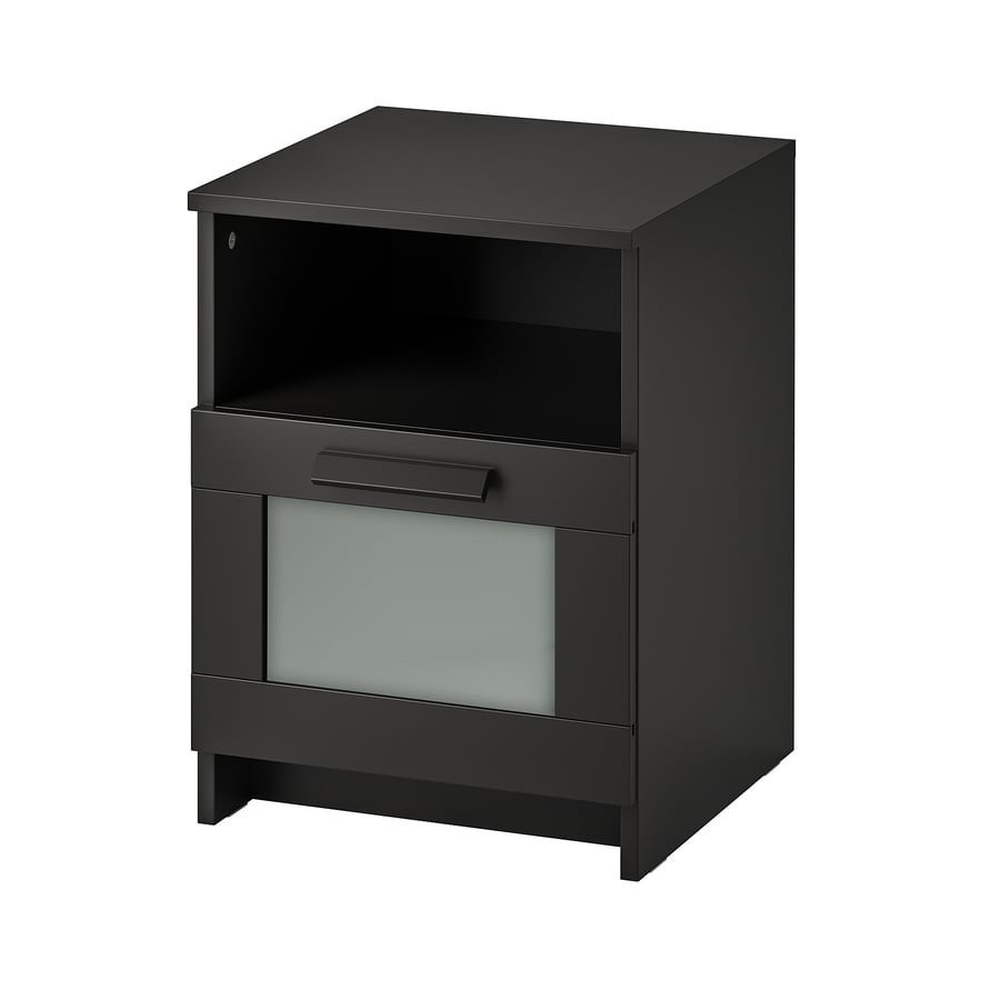 IKEA Brimnes Zwart nachtkastje met lade en open vak, Ophalen, Gebruikt, Minder dan 45 cm, 55 tot 70 cm